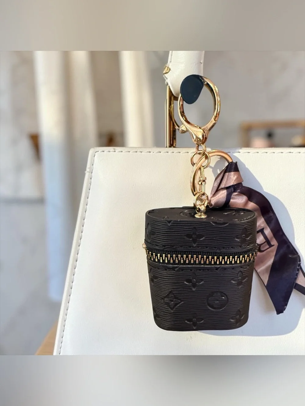 Keychain Backpack Charm Mini Bag Small Lipstick Pouch Black W Silk Like Scarf